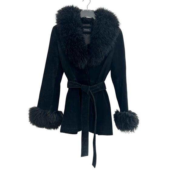 Guess Penny Lane Coat Black Suede Leather Lamb Fur Vintage 90s Y2K Witchy - Picture 1 of 14